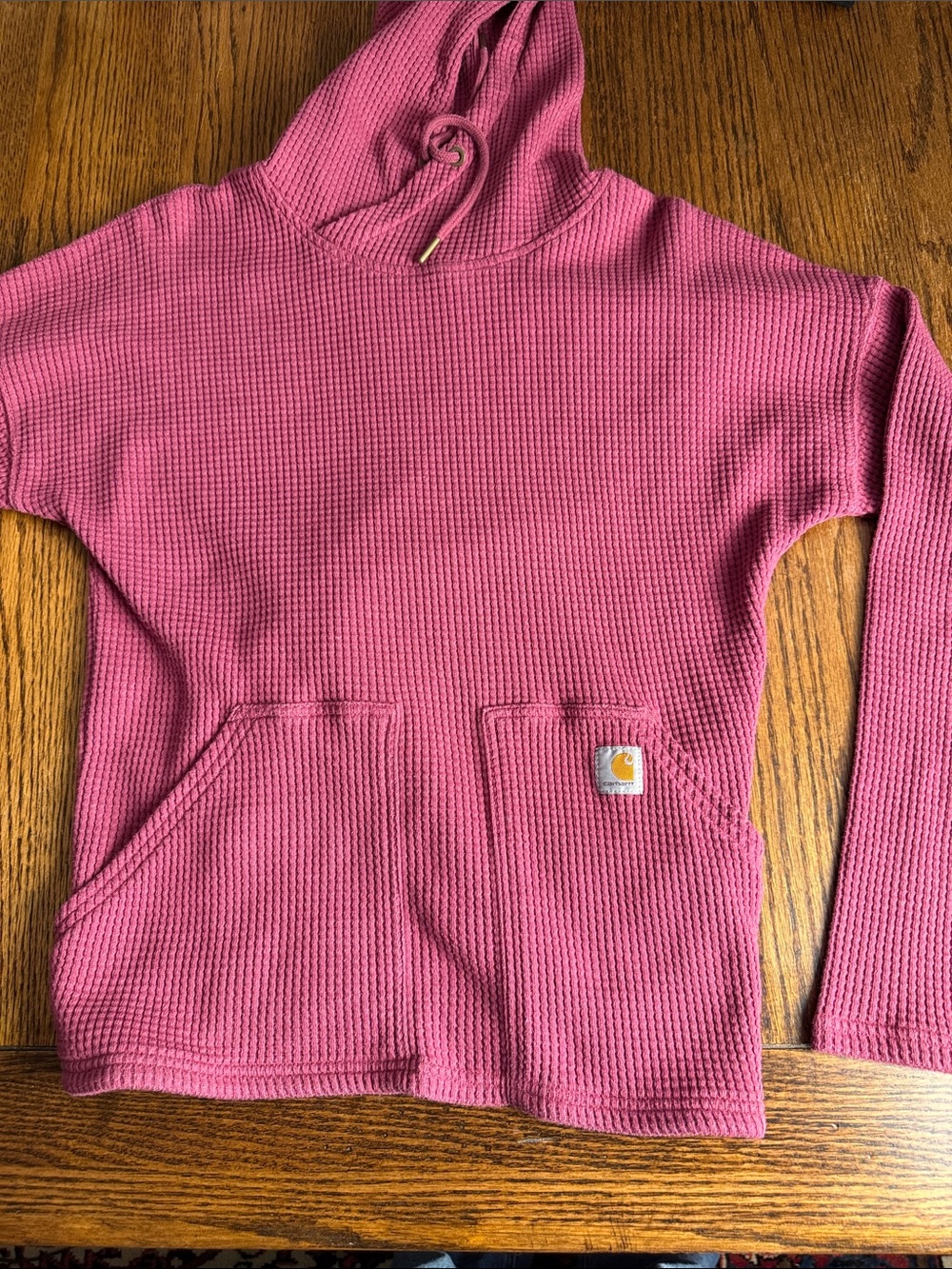 Carhartt Women’s Berry Pink Waffle Knit Thermal Hoodie Relaxed Fit M